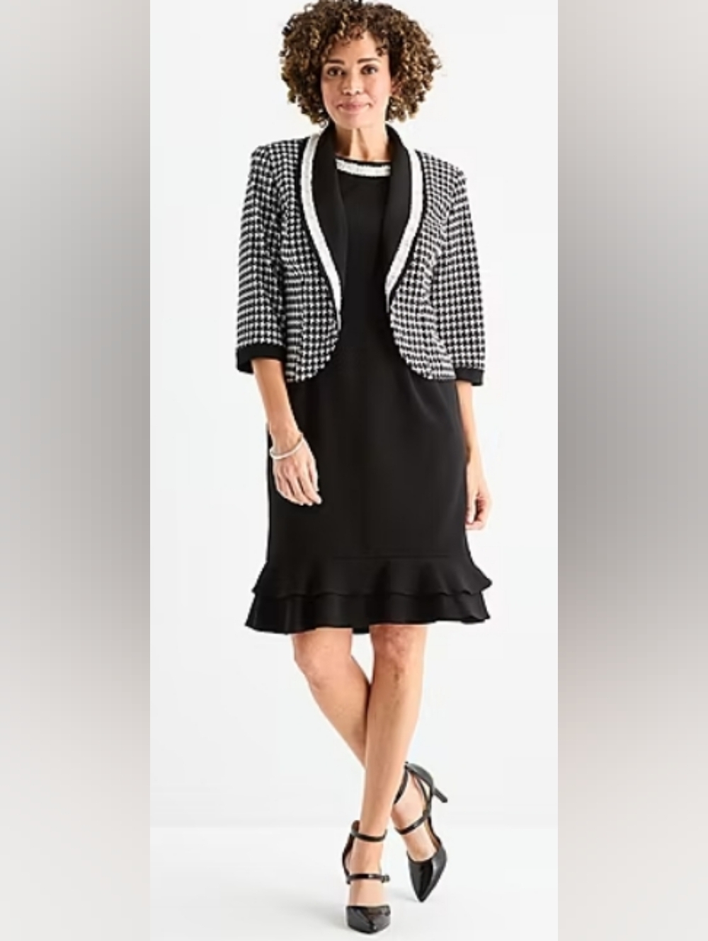Misses Houndstooth Jacket Dress With Faux Pearl Accents Size 8 NWT